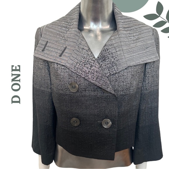 D One Women's Gray Ombre Cropped Blazer 3/4 Sleeve Lined Jacket Size 6 - Picture 1 of 7